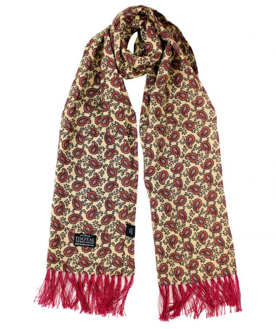 Tootal Red Paisley on Cream Rayon Scarf with Red Fringe - Image 3