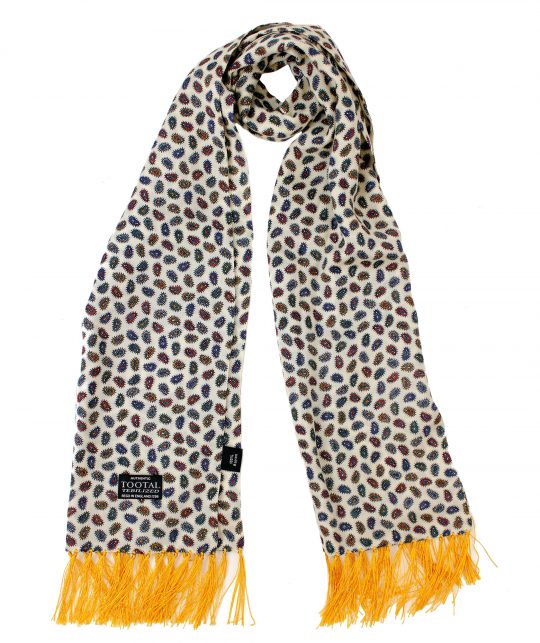 Tootal Multicoloured Small Paisley On Cream Rayon Scarf with Gold Fringe - Image 3