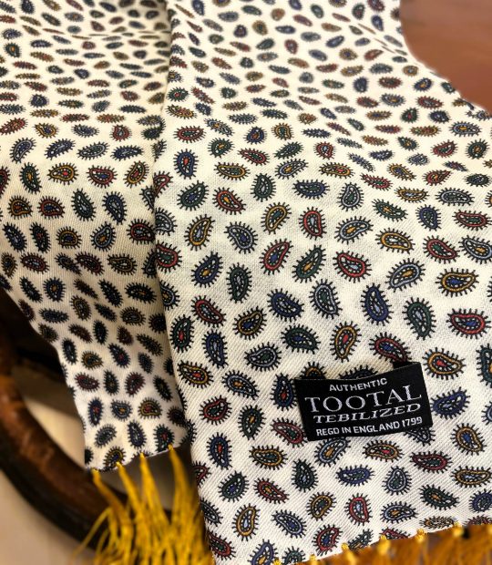 Tootal Multicoloured Small Paisley On Cream Rayon Scarf with Gold Fringe - Image 2