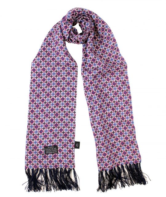 Tootal Burgundy and Blue Geo Print Rayon Scarf with Blue Fringe - Image 3