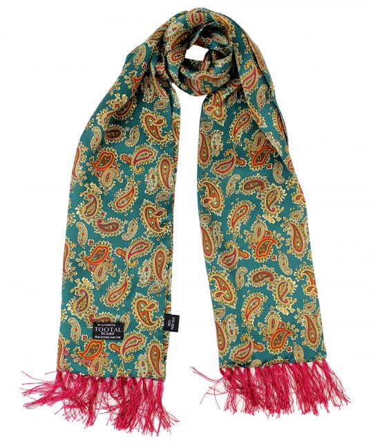 Tootal Racing Green Paisley Silk Scarf - Image 3