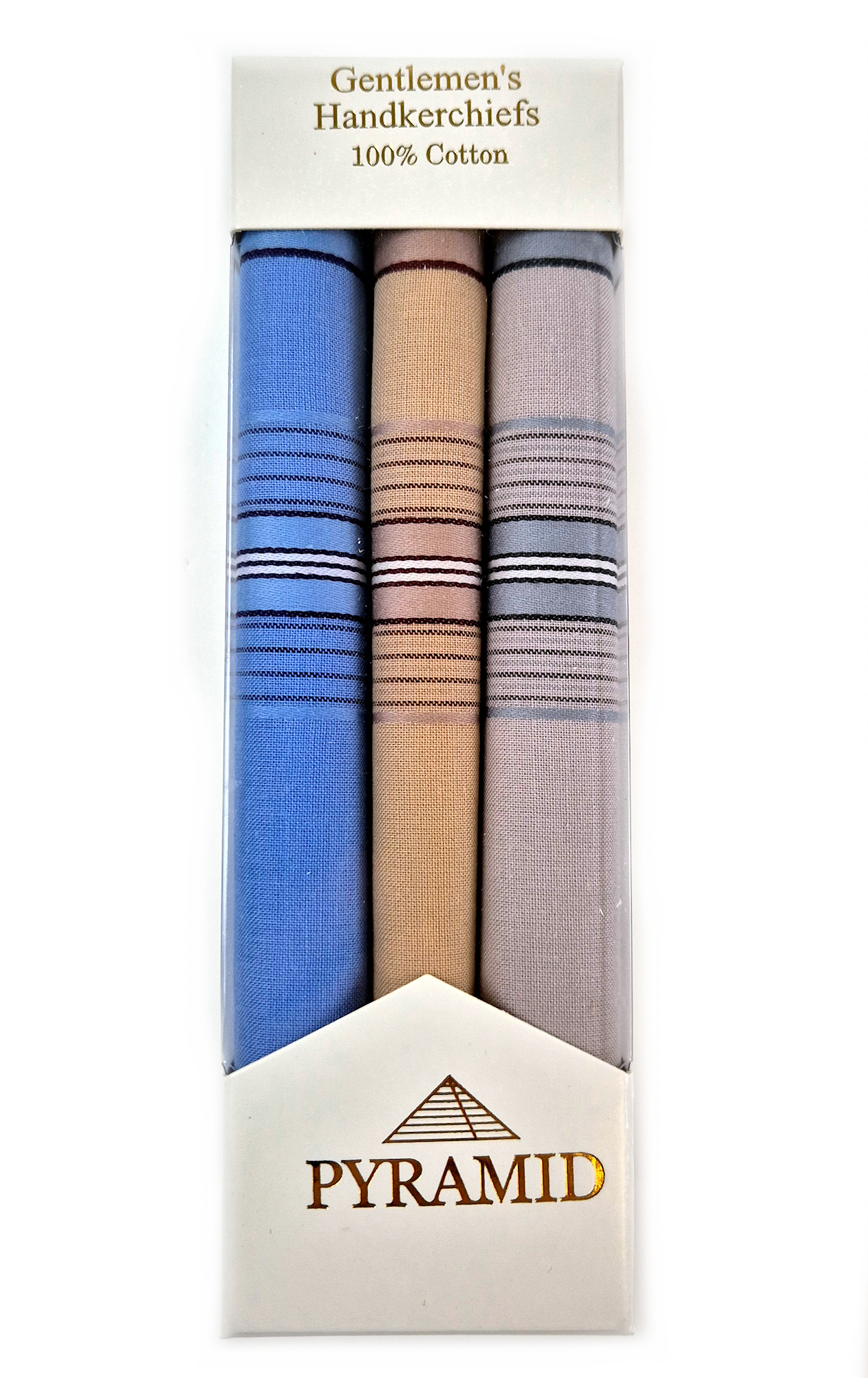 Mens Pyramid Block Colour with Fine Border Stripe 3 Pack Cotton Handkerchief - Image 2