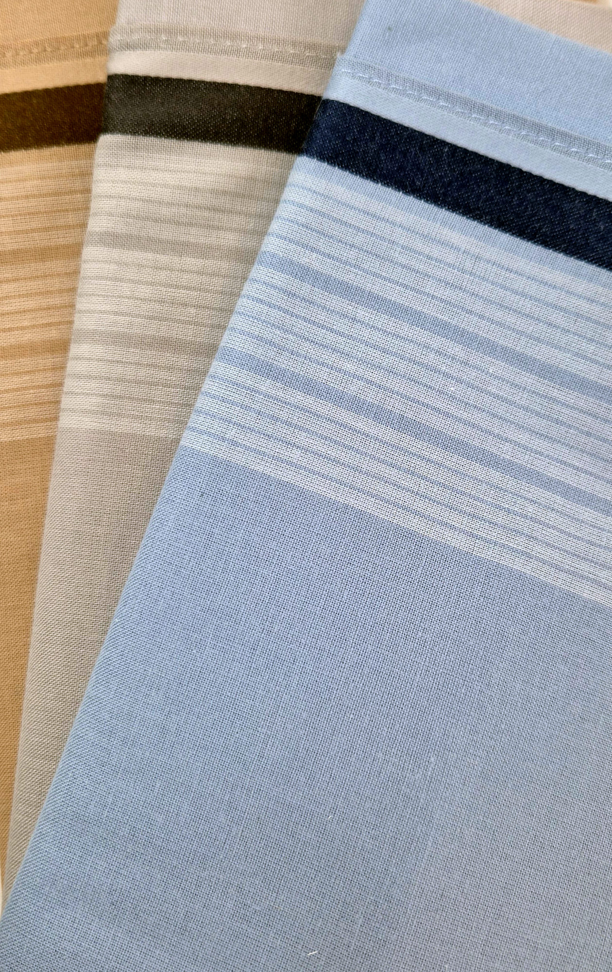 Mens Pyramid Block Colour with Fine Self Coloured Stripe 3 Pack Cotton Handkerchief