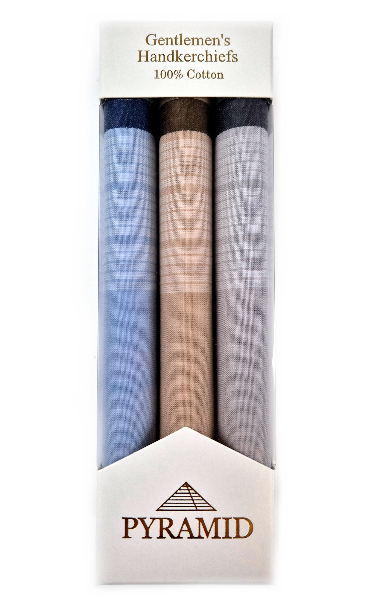Mens Pyramid Block Colour with Fine Self Coloured Stripe 3 Pack Cotton Handkerchief - Image 2