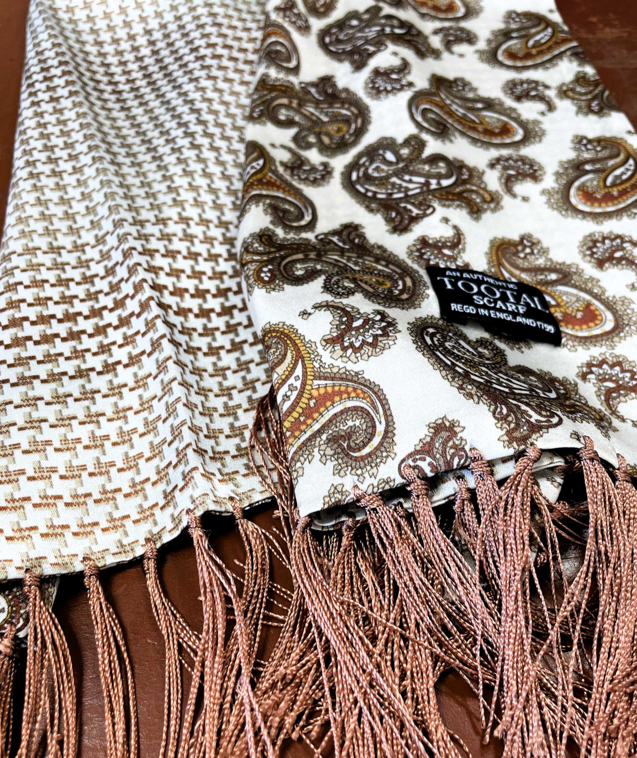 Tootal Mocha Two Sided Design Silk Scarf - Image 3