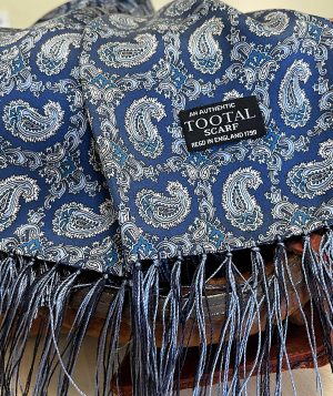 Tootal Navy Blue Paisley Silk Scarf