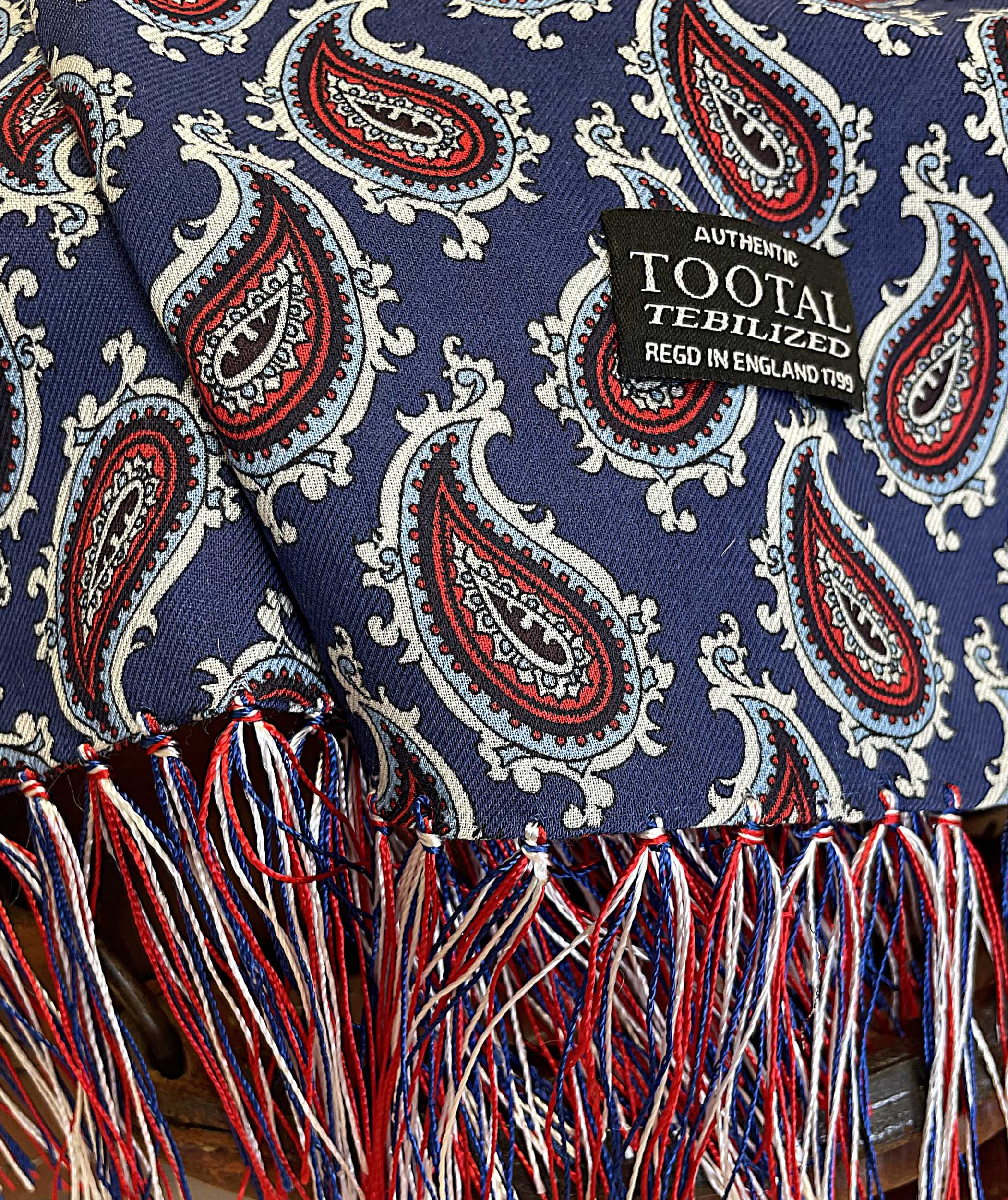 Tootal Navy Blue Paisley Rayon Scarf