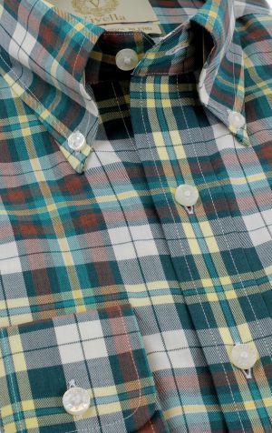 Viyella Tropical Cotton Wool Blend Dartmouth Green Plaid Shirt
