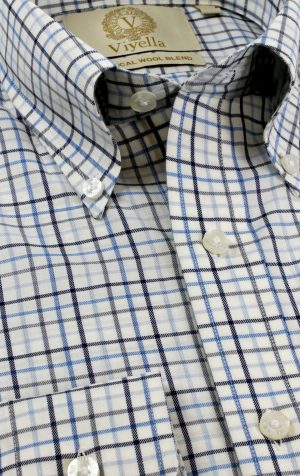Viyella Tropical Cotton Wool Blend Columbia Blue Tattersall Shirt