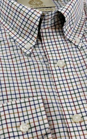 Viyella Tropical Cotton Wool Blend Plum Mini Tattersall Shirt