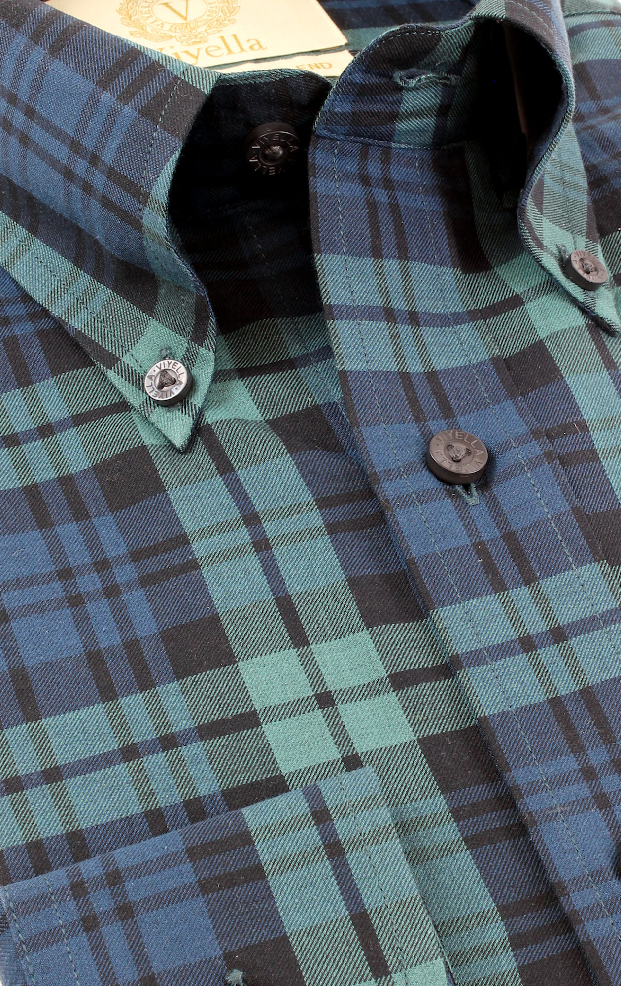 Viyella Tropical Cotton Wool Blend Blackwatch Tartan Shirt - Image 2
