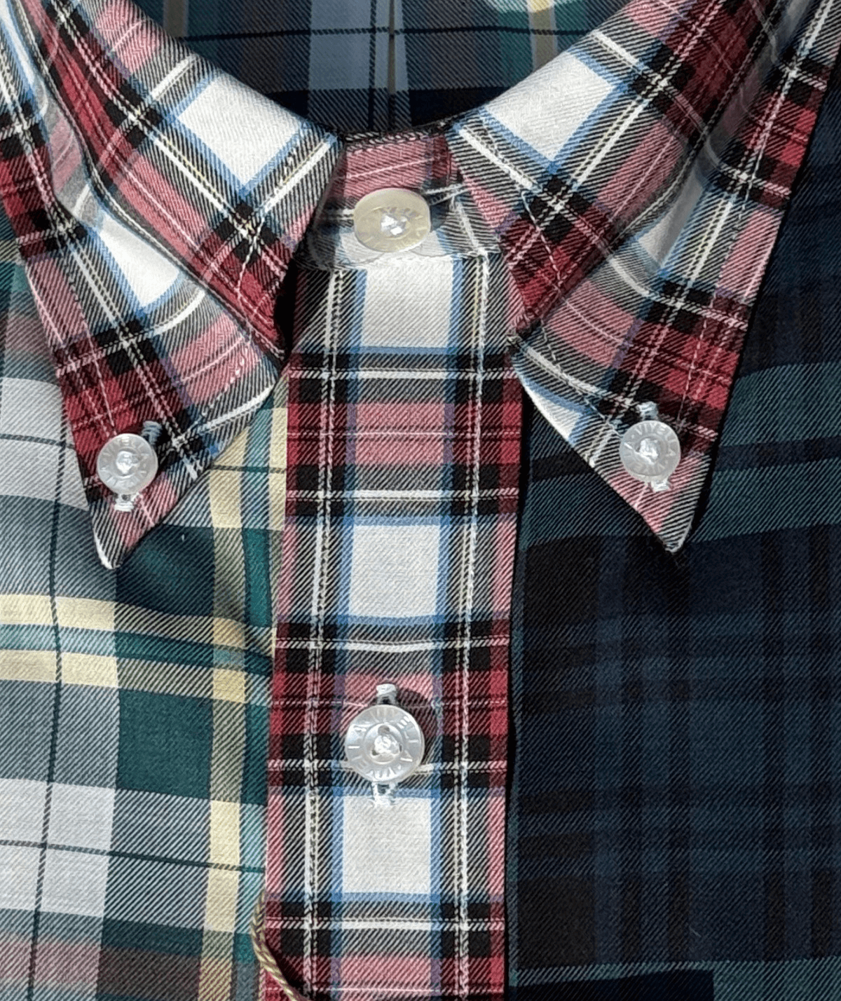 Viyella Tropical Cotton Wool Blend Multi Tartan Patchwork Shirt - Image 4