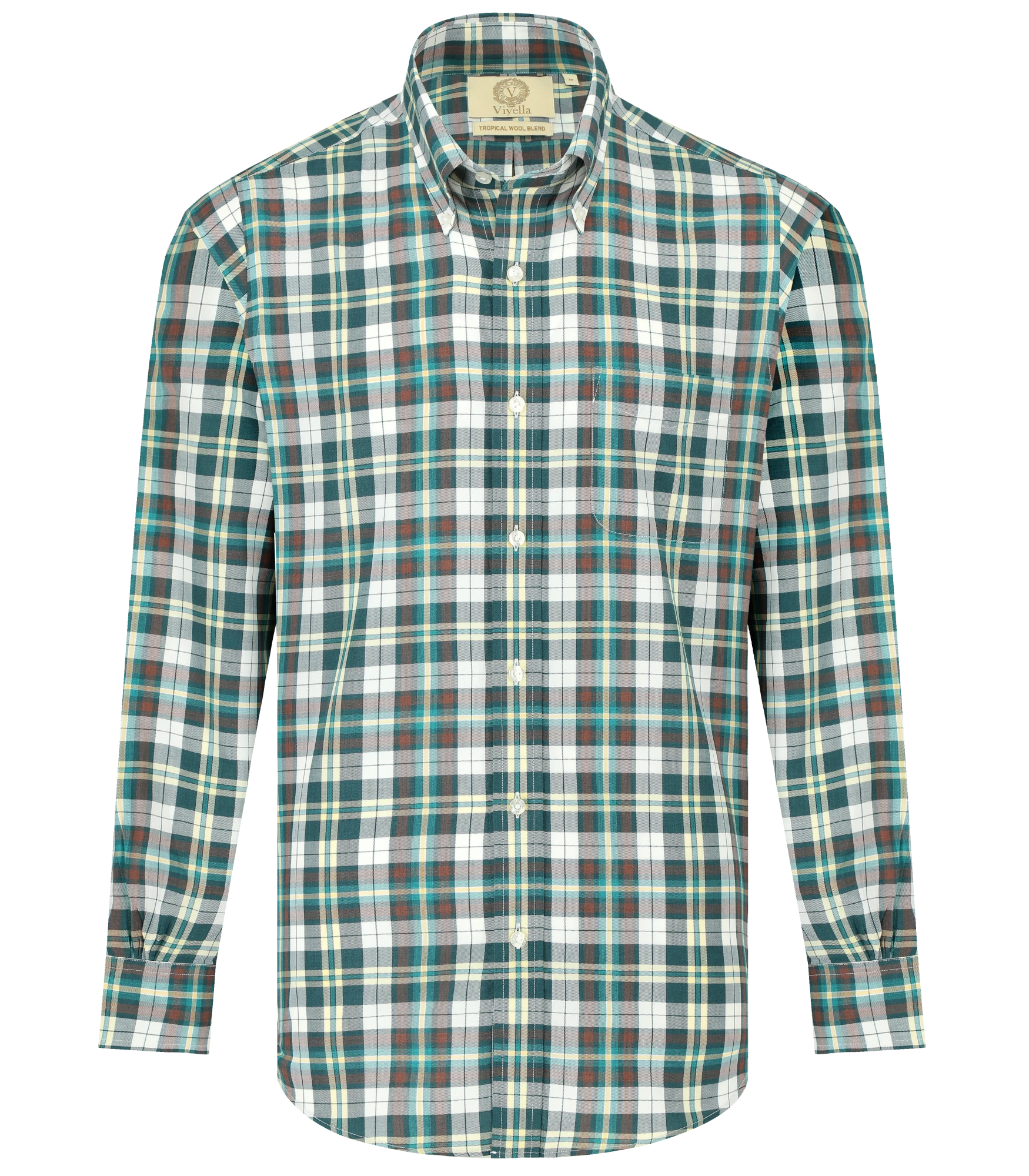 Viyella Tropical Cotton Wool Blend Dartmouth Green Plaid Shirt
