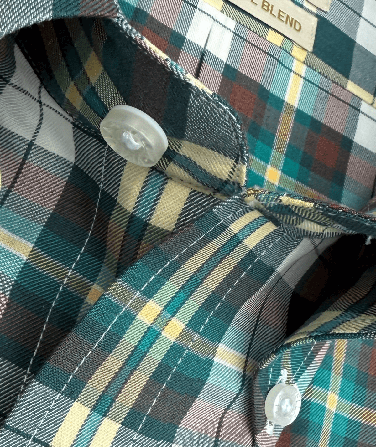 Viyella Tropical Cotton Wool Blend Dartmouth Green Plaid Shirt - Image 3