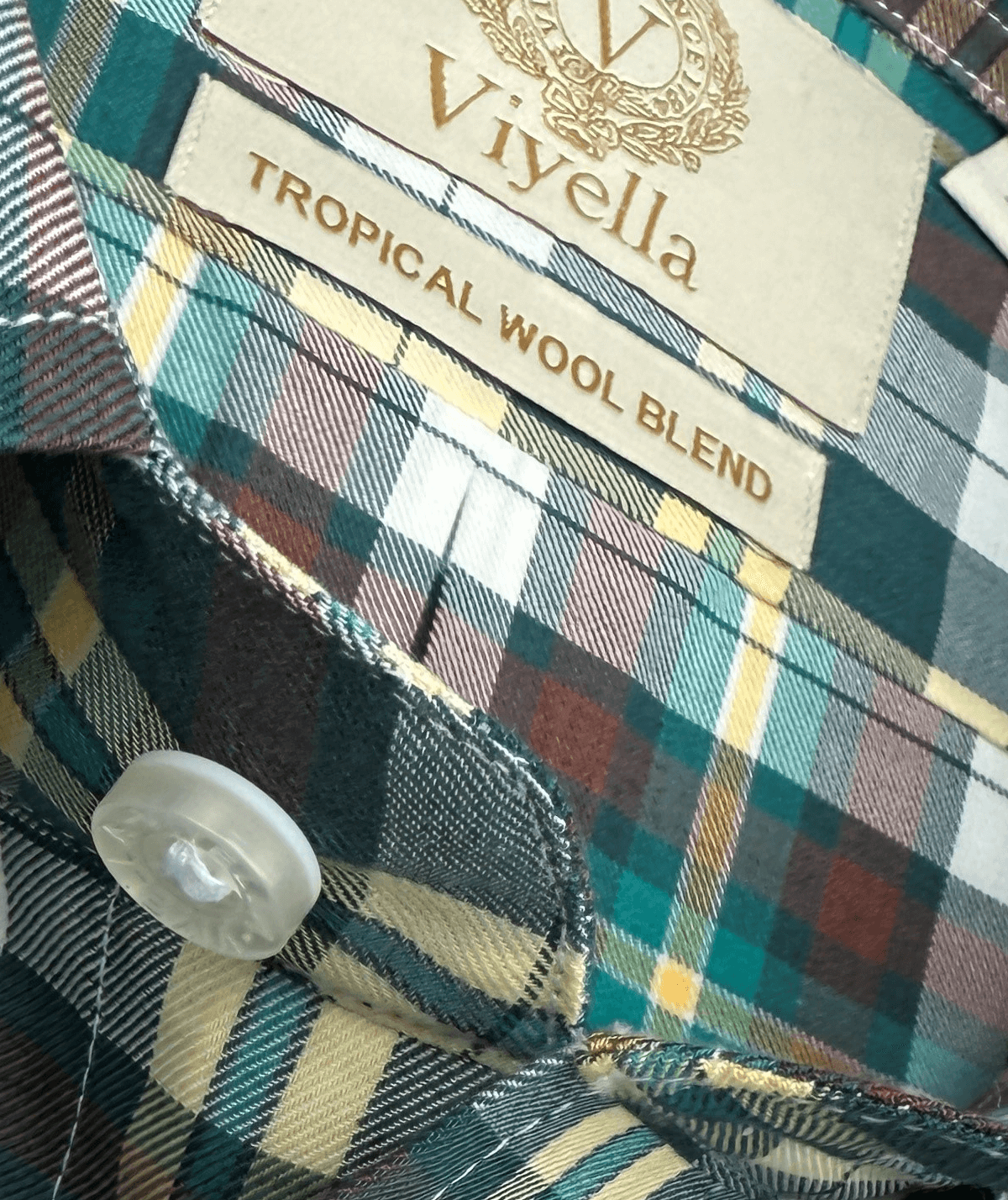 Viyella Tropical Cotton Wool Blend Dartmouth Green Plaid Shirt - Image 4