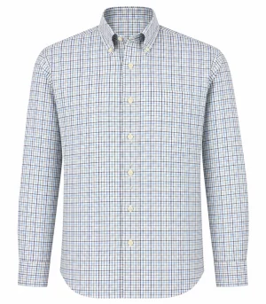 Viyella Tropical Cotton Wool Blend Columbia Blue Tattersall Shirt