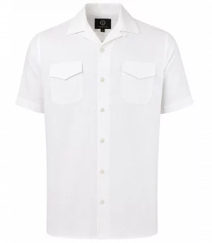 Viyella Plain White Linen Classic Fit Short Sleeve Shirt