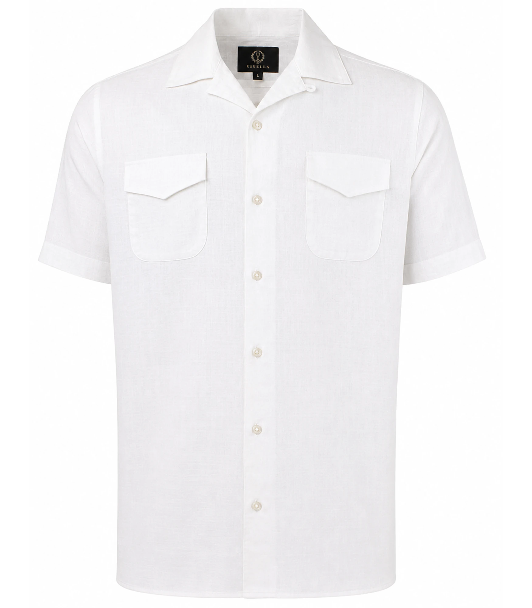 Viyella Plain White Linen Classic Fit Short Sleeve Shirt