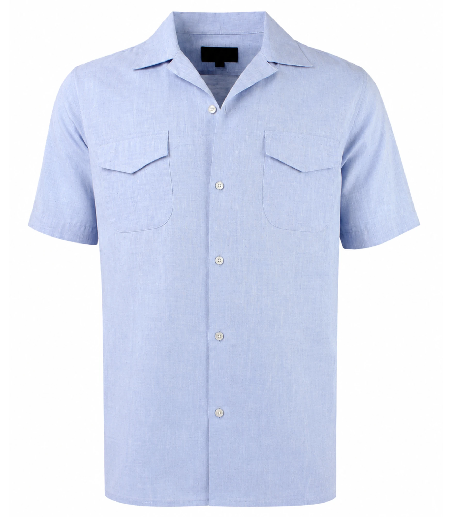 Viyella Plain Blue Linen Classic Fit Short Sleeve Shirt