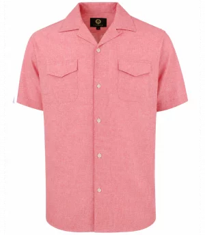 Viyella Plain Raspberry Linen Classic Fit Short Sleeve Shirt
